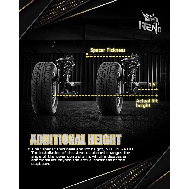 RENO 3.5" Front Leveling Kit, Upper+Lower Strut Lift Spacers Compatible