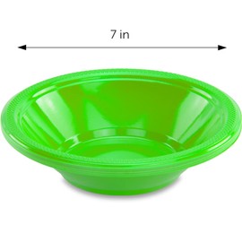 DecorRack 24 Small Plastic Bowls, 7 inch Disposable Popcorn, Soup, and Salad Bowls, Kids Birthday and Holiday Party Supplies, Fruit Snack Serving Bowl 12 oz, Lime Green (Pack of 24)