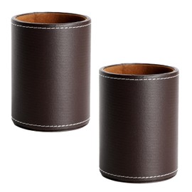 Sakuran Pen Holder, Pen Stand, Brush Holder, Desktop Pen Holder, PU Leather, Stylish Storage, Small Items, Stationery for Home and Office Use (Brown, 2 Pieces)