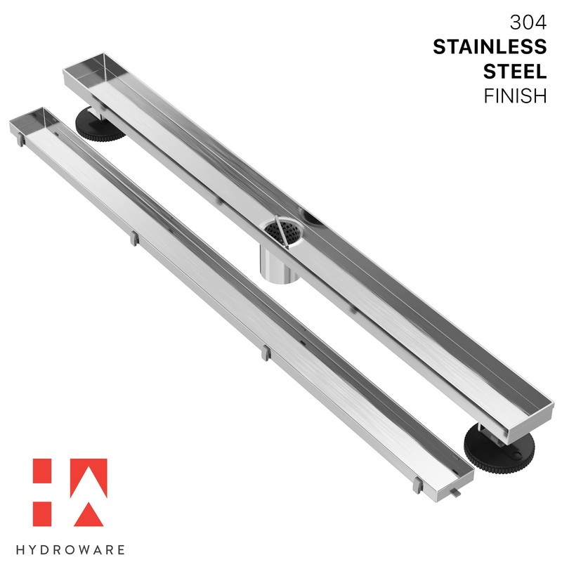 Hydroware Linear Shower Drain with Tile Insert Grate, Stainless Steel