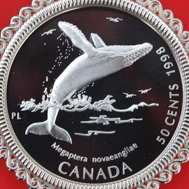1998 Canada Ocean Giants 50 Cents Proof-like BU Uncirculated Sterling Silver Coin Solid 925 Sterling Silver Necklace - The Humpback Whale
