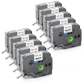 UniPlus 10x Compatible Tze-231 for Brother P-touch tapes TZe231 Tz231 Tzc231 12 mm Laminated Label Tape Black on White for P-Touch PT-H105 PT-H100lb PT-D210 PT-E110 PT-H100r PT-H108 PT-1010 PT-100 00