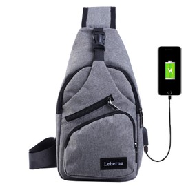 Leberna Crossbody Chest Sling Bag, Small Shoulder Bag with USB Charging Port, Crossover Cross Body Bag for Work Travelling Women Men
