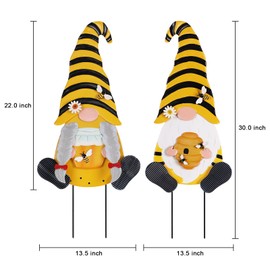 hogardeck Metal Gnome Decorative Garden Stakes, 2 Pcs Outdoor Garden Decor with Honeybee Ornament Spring Decorations Yard Art Stakes for Indoor Outdoor Patio Lawn (Yellow & Orange)