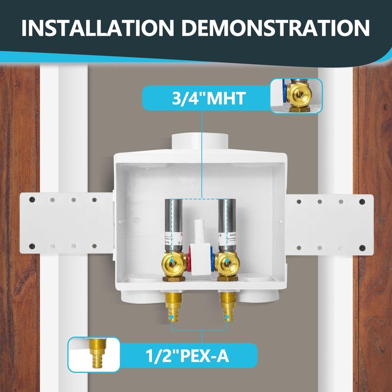 Seelink Washing Machine Outlet Box, Double Drains, Single Lever, 1/2