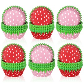 JarThenaAMCS 600Pcs Strawberry Cupcake Liners Red Pink Cupcake Wrappers Sweet Fruit Disposable Paper Muffin Brownie Cups Storage Container for Baking Party Supplies, 2 x 1.2 in