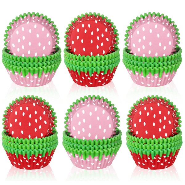 JarThenaAMCS 600Pcs Strawberry Cupcake Liners Red Pink Cupcake Wrappers Sweet