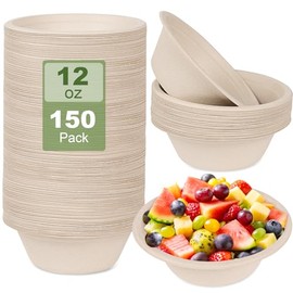 150 Pack Paper Bowls Disposable 12 OZ - Heavy-Duty 100% Compostable Eco-Friendly Biodegradable Soup Bowls, Heat Resistant Bagasse Bowls with Box, Suitable for Salad, Dessert, Milk, Cereals