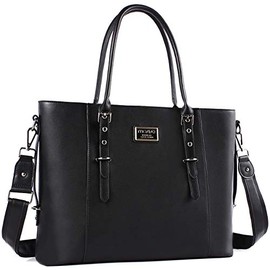 MOSISO PU Leather Laptop Tote Bag for Women (13-13.3 inch), Black
