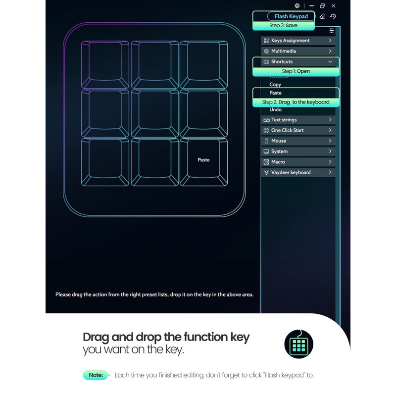Vaydeer One-Handed Mechanical Keyboard Support NKRO, Hotkeys, One-Click Start,9 Fully