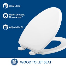 Mayfair Lannon Toilet Seat, Slow Close, Non Slip Heavy Duty Wood, Easy Install, Elongated, White, 4 Pack