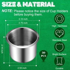 Poker Cup Holder Insert Stainless Steel Cup Holder Table Cup Holder Insert Cup Holder Table Poker Game Table Accessories for Desk Car Drink Cupholder Storage Replacement (15 Pcs)