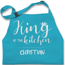 Geschenk mit Namen personalisiert by Shirtracer - Children's Apron Children Boys Girls - Cooking Apron - King of the Kitchen with Name I Gift Cooking I Gift for Chefs, 1 turquoise