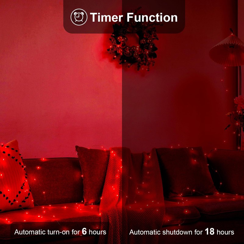 Ariceleo Upgraded LED Fairy Lights, 2 Pack 16ft Red with