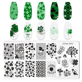 St Patricks Day Nail Stamping Plate Spring Shamrock Nail Stamping Plates Irish March 17th Nail Decorations Polish Gel Nail Art Stamping Template Set Manicure Stencils Tool