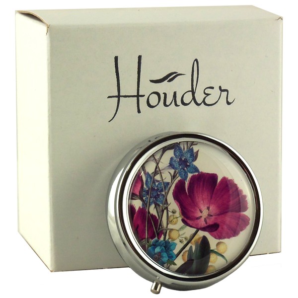 Designer Pill Box by Houder - Decorative Pill Case with Gift Box - Carry Your Meds in Style (Violets)