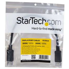 StarTech.com 1ft (30cm) DisplayPort 1.2 Cable - 4K x 2K Ultra HD VESA Certified DisplayPort Cable - Short DP to DP Cable for Monitor - Slim DP Video/Display Cord - Latching DP Connectors (DISPLPORT1L)