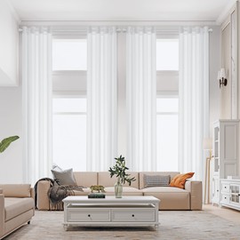 MAIHER Cortinas transparentes de lino sintético extralargas con ojales blancos que filtran la luz, cortinas de techo alto de gasa de 16 pies para sala de estar o recámara, de 2 pisos (blanco, 50 pulgadas de ancho x 192 pulgadas de largo, 1 panel)