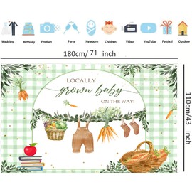 AEMUYA 71x43 Inch Locally Grown Baby Shower Banner Green Farmers Market Baby Shower Background Clothes Gold Dots Girls Boys Decorations Supplies