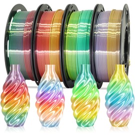 MIKA3D 1.75mm Silk Shiny 4 Types Rainbow Multi Colored Fast Color Change PLA 4 in 1 Bundle: 4 Different Types Silk Rainbow PLA, Each Spool 250g, 4 Spools Packed, Total 1Kg 3D Print Filament Material