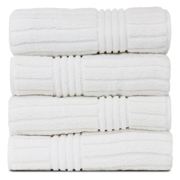 BC BARE COTTON Luxury Hotel & Spa 100% Natural Turkish Cotton Ribbed Channel Pattern Bath Towel (Set of 4), White