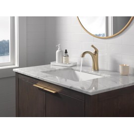 Delta Arvo Brushed Gold Bathroom Faucet 1 Hole, Single Hole Bathroom Sink Faucet for Vanity, Push-Pop Drain Assembly, Champagne Bronze 15840LF-CZ