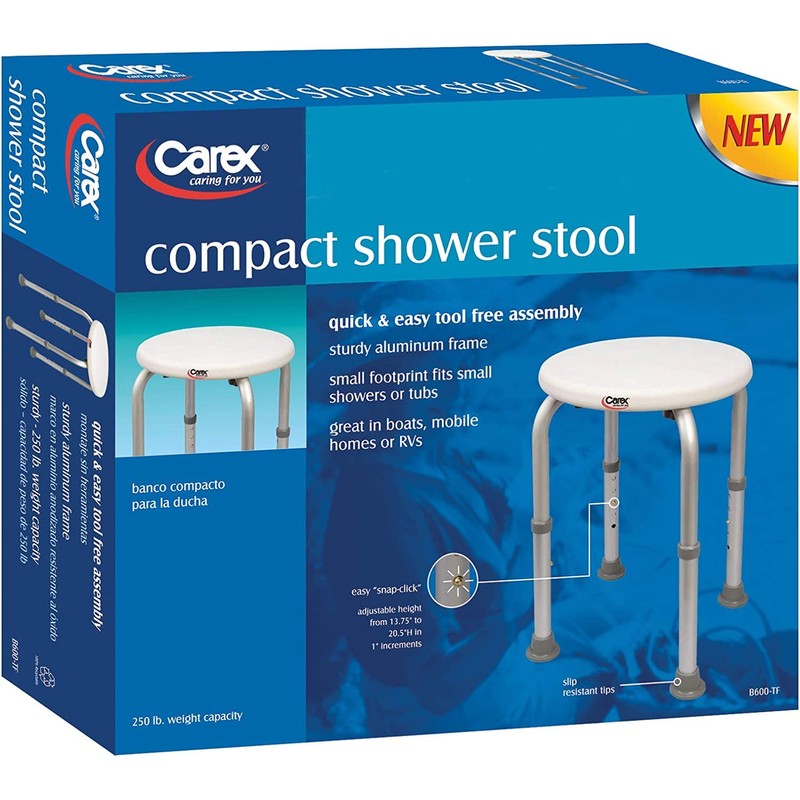 Carex Compact Shower Stool - Adjustable Height Bath Stool and
