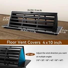Floor Vent Covers 4 x 10 inch, Adjustable Air Vent Deflectors, Floor Register for Home Floor,Sidewall, Office or Ceiling (1pack Black)