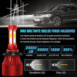 StoneBanks 9005 HB3 H10 Kit De Faros, 24000lm 6000K 100W Bombillas LED para Faros Delanteros, Kit De Conversión 300% Súper Brillante, Luz Alto Bajo Antiniebla ,Impermeables IP68, 2 Unidades