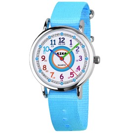 KZKR Children's Watch Boys Watch Nylon Quartz Analogue Easy Read Learning Watch Sporty Blue Boys Watch Gift Watch, lightblue, Strap.