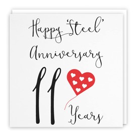 Hunts England - Large 11th Wedding Anniversary Card - Happy Steel Anniversary - 11 Years - Red Heart Collection - Large - 210 x 210 mm - Fun Card - For Him, Her, Couples, etc.