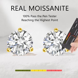 Impalsory Moissanite Stud Earrings for Women, 8.0MM / 2.0CT Screw Back Earrings for Women S925 Sterling Silver Hypoallergenic Studs 18k Yellow Gold Plated Moissanite Jewelry