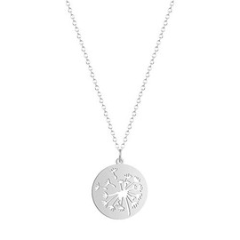 Stainless Steel Dandelion Pendant Necklace Inspirational Plant Jewelry for Women Gifts-Silver