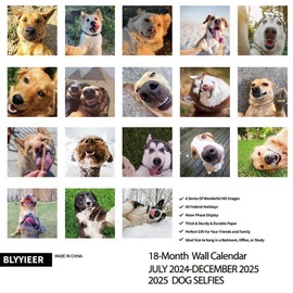 Dog Selfies 2025 Wall Calendar | 12" x 24" Open Hangable Monthly | Thick & Sturdy Paper | Funny Dogs | Family Planner Calendar Jul.2024 - Dec.2025