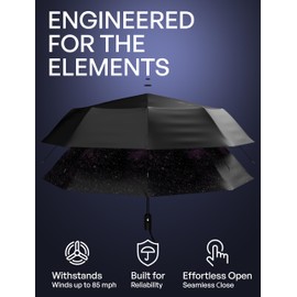 Windproof Travel Umbrella - Compact & Withstands Winds up to 85MPH, Strongest Premium Auto Folding Umbrella for Rain and Sun - Durable, Light & Portable for Women & Men, Fits Backpack & Cars