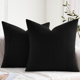 Cikary Decorative Throw Pillow Covers 20x20 Set of 2 for Sofa Bed with Raised Twisted Rope Pattern, Stretchy Embossed Couch Pillow Covers, Black
