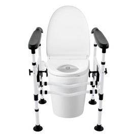 Toilet Safety Rails, Adjustable Height & Width Toilet Safety Frame, Heavy Duty Toilet Arms with 330 lbs Capacity, Universal Fit with Non-Slip Handles, Bathroom Safety Support for Seniors and Disabled