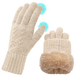 ehsbuy Winter Gloves Women's Touchscreen Fleece, Warm Cashmere Thick Knitted Gloves Wool Gloves Thermal Gloves Outdoor Sports Gifts for Men and Women, Fleece Beige