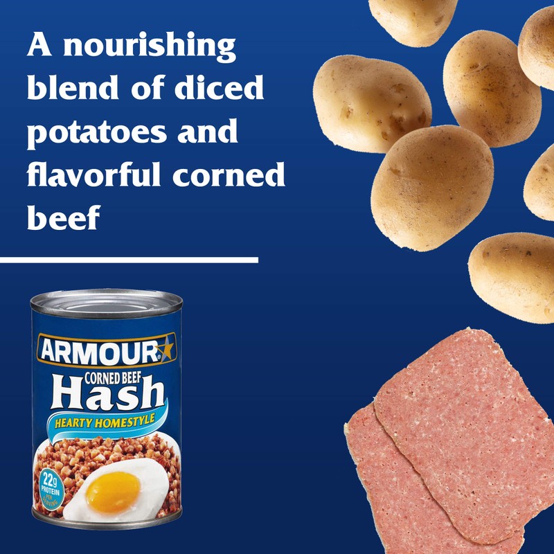 Armour Star Corned Beef Hash, Hearty Homestyle, Canned Food, 12