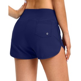 Blouty Women's Swim Board Shorts with Pockets High Waisted Tummy Control Swimsuit Bathing Swimming Shorts for Women with Liner (Navy, Medium)