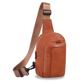 Vanlutone Small Sling Bag for Women Vegan Leather Crossbody Purses Over the Shoulder Anti Theft Chest Bags Women Trendy, Brown