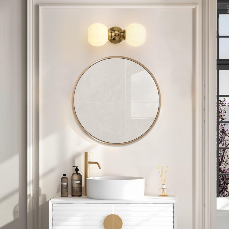 Pathson 2-Light Milk White Wall Sconces Striped Glass, Modern Bathroom