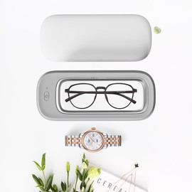 E2goo Ultrasonic Jewelry Cleaner,48KHz 300ml Denture Cleaner,Portable Ultrasonic Cleaner Machine for Eye Glasses,Ring, Earring, Necklaces, Watch Strap., White