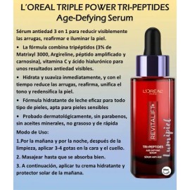LOreal Revitalift Triple Power Suero Facial Antiedad  Anti-Aging Serum with Tri-Peptides, 30ml                                                        