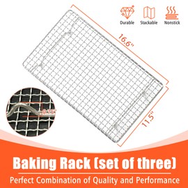 Bakers Rack, 304 Stainless Steel Baking Rack for Cooling, Roasting and Grilling, Wire Cooling Rack Oven and Dishwasher Safe, 16.6'' x 11.5'' x 0.75'', 3 Pack