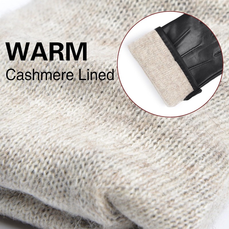 Harssidanzar Men's Leather Gloves Touchscreen With Cashmere Lined SM052UK,Black,Size S
