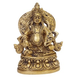 Purpledip Brass Statue Kubera (Hindu God of Wealth & Prosperity): Kuber Vaisravana Sarvanubhuti Idol in Pure Brass (12408)