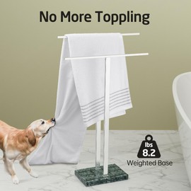 KES Standing Towel Rack with Green Natural Marble Base, 2-Tier Bath Towel Holder Stand for Bathroom Floor, Fits Bath Towel & Hand Towel, Polished Finish, BTH217-GPS