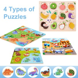 RZMZBY Wooden Puzzle for Children, 4 Sets Wooden Puzzles, 39 Pieces, Montessori Toy from 1 2 3 Years, Educational Toy for Girls and Boys