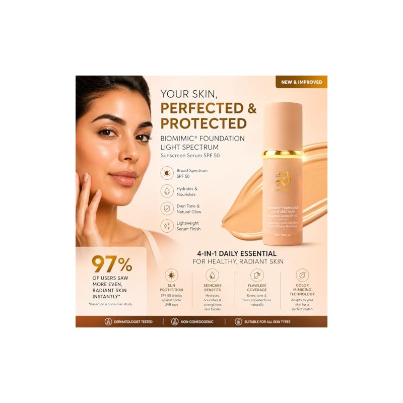Bio Mimic Foundation Light Spectrum by ; Hydrating, Anti-Ageing, Concealing,